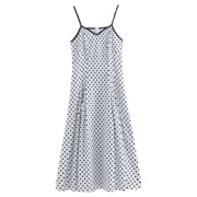 范思蓝恩22FS2337法式复古浪漫波点吊带连衣裙女夏季长款森系裙子 黑白波点 M