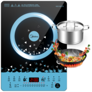 美的（Midea）电磁炉 410mm大面板 电磁灶 家用大功率 十档火力 C21-WT2112T（配欧式汤锅+渗氮炒锅）