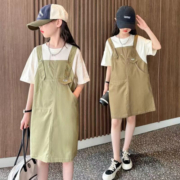 啪吡熊（PAPIBEAR）女童夏装连衣裙2023新款儿童洋气夏天背带裙女大童夏季假两件裙子 绿色 120