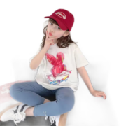 啪吡熊（PAPIBEAR）女童夏季短袖2023新款儿童休闲宽松洋气上衣女宝宝夏装打底衫 粉色短袖 100