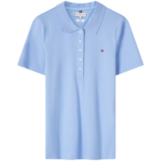 TOMMY HILFIGER23新款春夏女装珠地棉简约五粒扣绣标修身短袖POLO衫37823 天蓝色C1Z M(推荐：105-115斤)