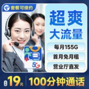 中国电信 阳光卡 19元月租（155G全国流量+100分钟通话+流量通话长期有效）激活送30话费
