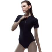 速比涛（Speedo）女士泳衣电气矩阵经典黑标 肌理感性感短袖连体泳衣女 黑色 32