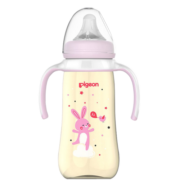 贝亲（Pigeon）新生儿ppsu奶瓶 婴儿宽口径塑料彩绘奶瓶带手柄大容量330ml AA169 粉色小兔带L码奶嘴6个月以上