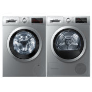 博世（BOSCH）洗烘套装 10kg变频滚筒洗衣机+9kg干衣机热泵快烘 羊毛洗烘双效除菌 WAP242682W+WTW875681W 银色