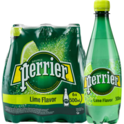 Perrier巴黎水（Perrier）法国原装进口气泡水青柠味天然矿泉水500ml*6瓶