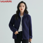 鸭鸭2023年摇粒绒外套女春秋新款抓绒百搭运动黑色上衣抓绒衣开衫