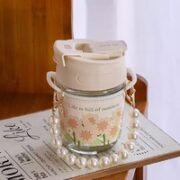 为爱等待 新款珍珠形状手提链玻璃杯子吸管杯女咖啡杯夏礼品水杯