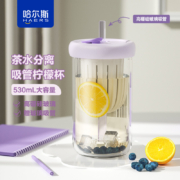 哈尔斯 茶水分离吸管玻璃杯 530ml