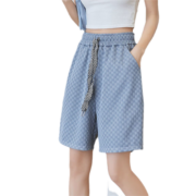在水蓉冰丝五分短裤女夏季薄款韩系高腰垂坠感宽松显瘦居家阔腿中裤gb1 浅蓝色 S(85-95斤)