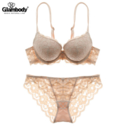 Glambody MAGIC NATURAL LINE欧美性感蕾丝刺绣上薄下厚文胸套装加厚深小胸聚拢女士内衣842002 紫色 36/80B+配裤
