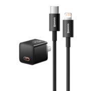 倍思苹果氮化镓充电器 iphone14快充套装20W充电头PD数据线适用13/12ProMax手机Type-C插头iPad 小酷黑