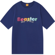 BEASTER小恶魔鬼脸街头拼贴爱心短袖T恤趣味时尚潮流休闲圆领上衣 黑色-字母 M（推荐：115-135斤）