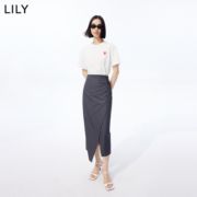 LILY2023夏新款女装别致洋气抽褶优雅气质通勤款开叉包臀裙半身裙