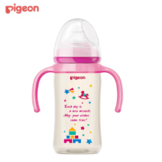 京喜特价：贝亲（Pigeon）奶瓶PPSU宽口径奶瓶双把手彩绘奶瓶 240ML-粉色M奶嘴+吸管嘴