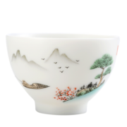 钰铨龙门 白瓷茶杯 德化羊脂玉手绘山水主人杯大号不烫手功夫茶具陶瓷茶杯喝茶品茗杯 手绘山水-如意杯-款式6