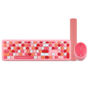 镭拓（Rantopad）RF108  无线键盘鼠标套装 圆形可爱 家用办公无线打字 少女心笔记本外接键盘粉色混彩