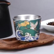 中国白银集团有限公司 足银990  延颈鹤望鎏银品茗杯（深绿色）