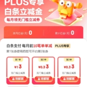 PLUS会员：京东 PLUS专享白条立减金 每月前10笔单单减 wzl
