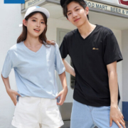真维斯 情侣装系列 短袖T恤男夏季纯棉V领印花简约男女同款打底衫 多色可选 尺码齐全