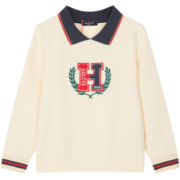 哈吉斯（HAZZYS）品牌童装女童卫衣秋新品中大童时尚百搭撞色休闲套头卫衣 奶油色 130