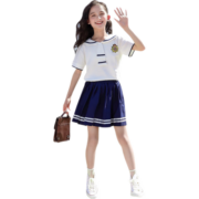 啪吡熊（PAPIBEAR）女童网红套装2022新款夏装洋气中大童装学院风儿童jk套裙两件套 粉色 120