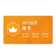 wps会员1年卡 81+会员特权 PDF转word 批量输出长图 图片压缩 修改图片尺寸  pdf转excel 100G云空间客服消息自动发兑换码 兑换秒到 限购1件  无模板资源 WPS会员年卡（无