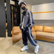 啪吡熊（PAPIBEAR）男童秋装运动套装春秋2023新款男孩大儿童秋季港风帅气时髦韩版潮 藏青色套装 120