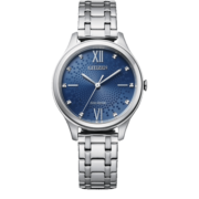 西铁城（CITIZEN） 手表光动能女表 新款时尚精致女士腕表 不锈钢表带 生日礼物 EM0500-73L 蓝盘钢带