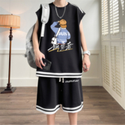 青少年夏季速干无袖t恤男初中高中学生大童运动套装帅气背心短裤