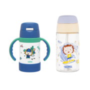 膳魔师（THERMOS）儿童水杯316L带把手保温杯夏季水杯Tritan提手吸管杯四季水杯组合 探险家蓝色+提手出行杯蓝黄