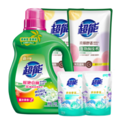超能洗衣液洁净柔护持久留香套组750g*1桶+500g*2袋+80g*2瓶超值5件套