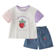 JELLYBABY儿童夏装两件套宝宝时髦衣服短袖女童夏季套装 米白 110cm