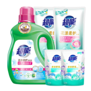 超能洗衣液植翠低泡持久留香套组750g*1桶+500g*2袋+80g*2瓶超值5件套 洗衣液套装
