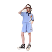 啪吡熊（PAPIBEAR）女童运动套装夏装2023新款儿童大童夏季休闲短袖POLO衫短裤两件套 XF-069米色 120