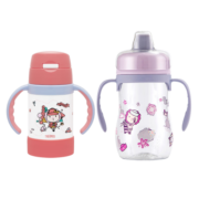 膳魔师（THERMOS）儿童水杯316L保温杯带把手夏季宝宝双盖吸管杯水杯组合幼儿园学生 探险家粉色+紫色小狮子