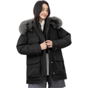 鸭鸭（YAYA）羽绒服女中长款冬季新款狐狸大毛领白鸭绒加厚韩版工装保暖外套Y 黑色 165