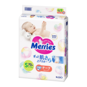 花王（Merries）妙而舒婴儿腰贴纸尿裤尿不湿 柔软透气S70片(4-8kg)日本进口
