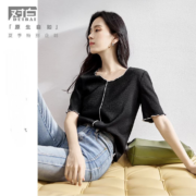 对白 女士 夏装V领撞色短袖T恤