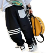 啪吡熊2023春秋儿童长裤新款洋气男女休闲裤子中小童运动裤炸街卫裤潮 白色条纹裤  100