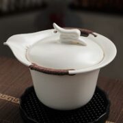 真迹 盖碗汝窑手抓双耳壶    祥和手抓壶-月白