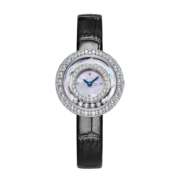 格雅（GEYA）手表女时尚灵动锆钻石英女表黑皮带白面礼物款女士手表76080