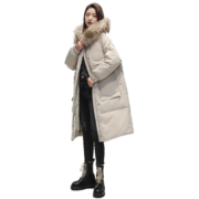 雪中飞（SNOW FLYING）雪中飞2020秋冬新款女式长款羽绒服抽绳大毛领韩版百搭外套女 暖米色 155