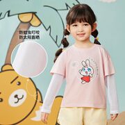 361° 361童装女童假两件短袖2023年夏季新款小童卡通T恤儿童防蚊上衣
