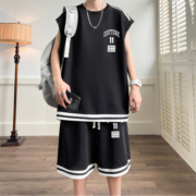 青少年夏季无袖t恤男初中高中学背心短裤酷帅气大童夏装运动套装
