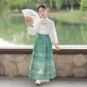 2023中国风古装马面裙套装小女孩薄款汉服裙秋冬季女装套装
