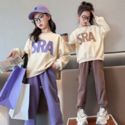 啪吡熊（PAPIBEAR）女童秋装套装洋气2023新款中大童春季儿童时髦网红卫衣女孩两件套  紫色套装 120