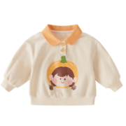JELLYBABY宝宝秋装小童翻领衣服儿童Polo领春秋5女童卫衣2023新款 杏色 100