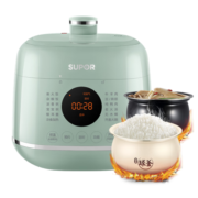 苏泊尔（SUPOR）一人食迷你电压力锅2.3L 家用智能触控面板白陶晶内胆宝宝粥23FC8027Q双胆高压锅1-3人
