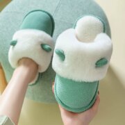 足康乐 兔耳朵毛绒棉拖鞋